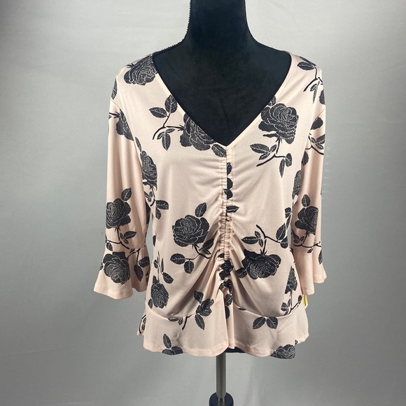 Candies 3/4 Sleeve Ruched Blouse with Bell Sleeves - Picture 1 of 9